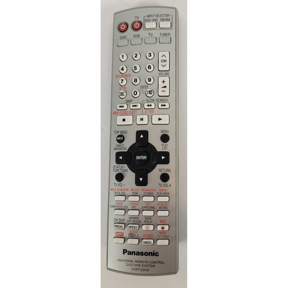 Panasonic EUR7722XJ0 Universal Remote Control for DVD VHS System Silver Tested